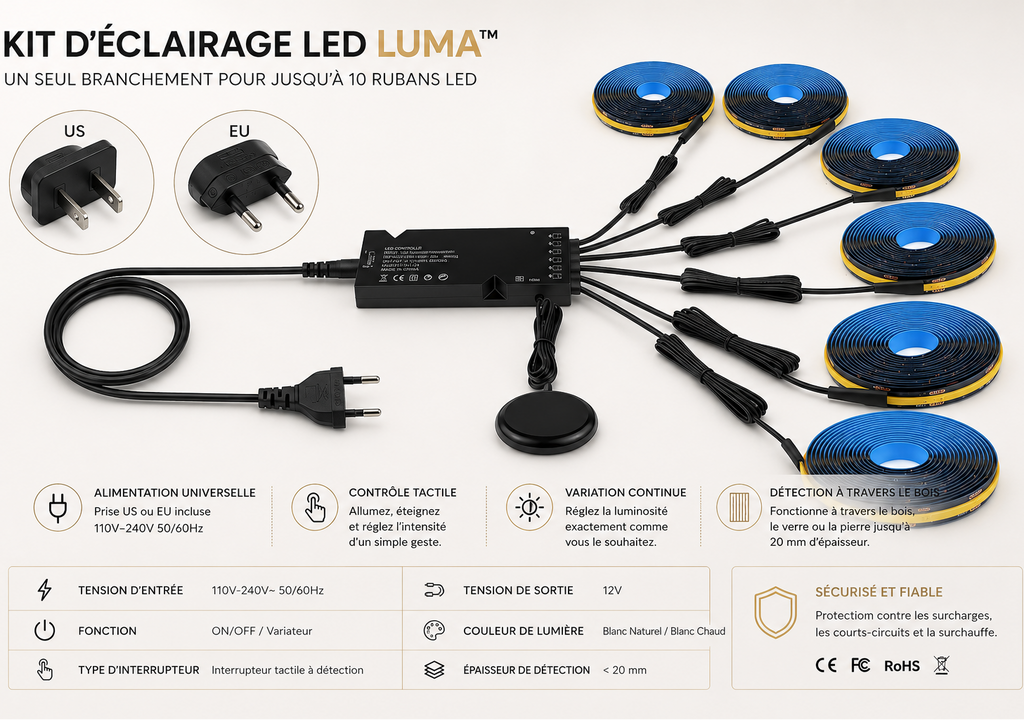 LUMA™ | Kit d'Éclairage LED COB Architectural avec Variateur Tactile Sunova Home