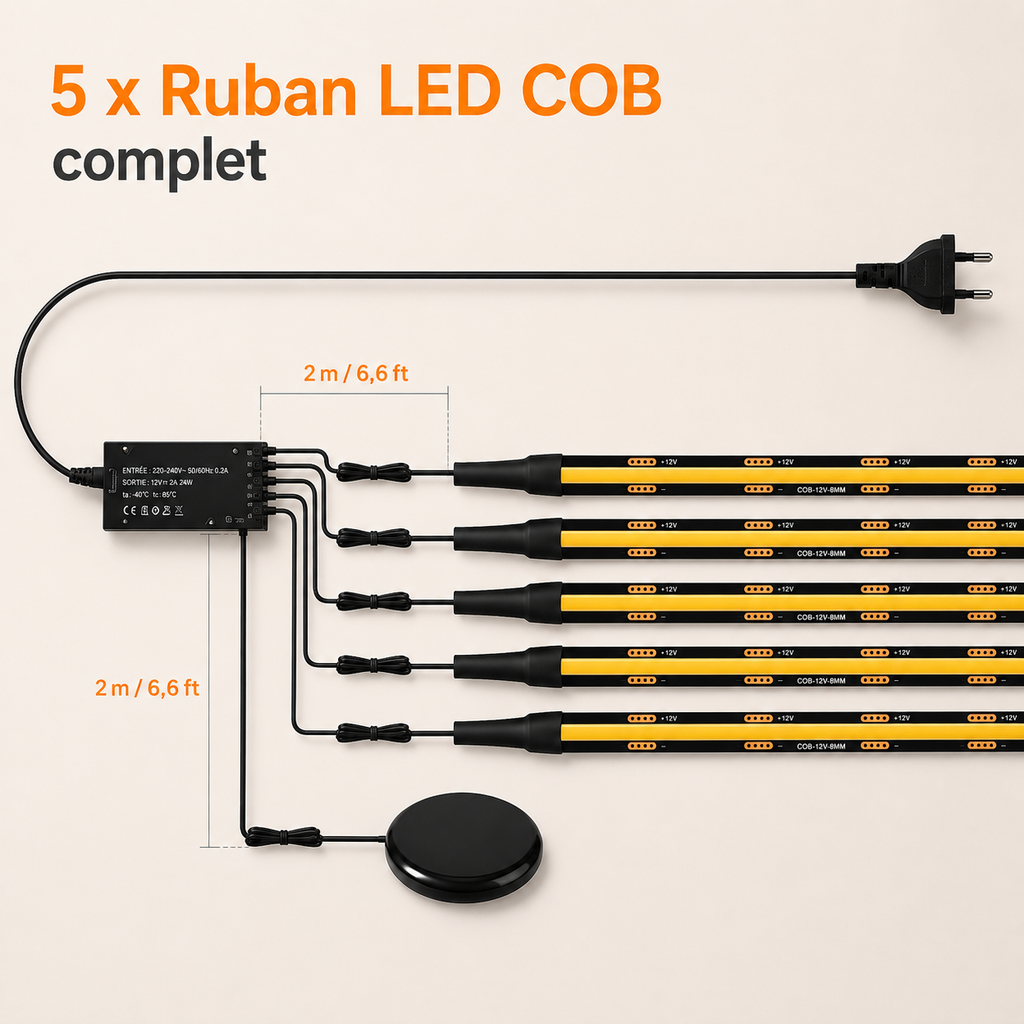 LUMA™ | Kit Ruban LED COB Tactile Haut de Gamme Sunova Home