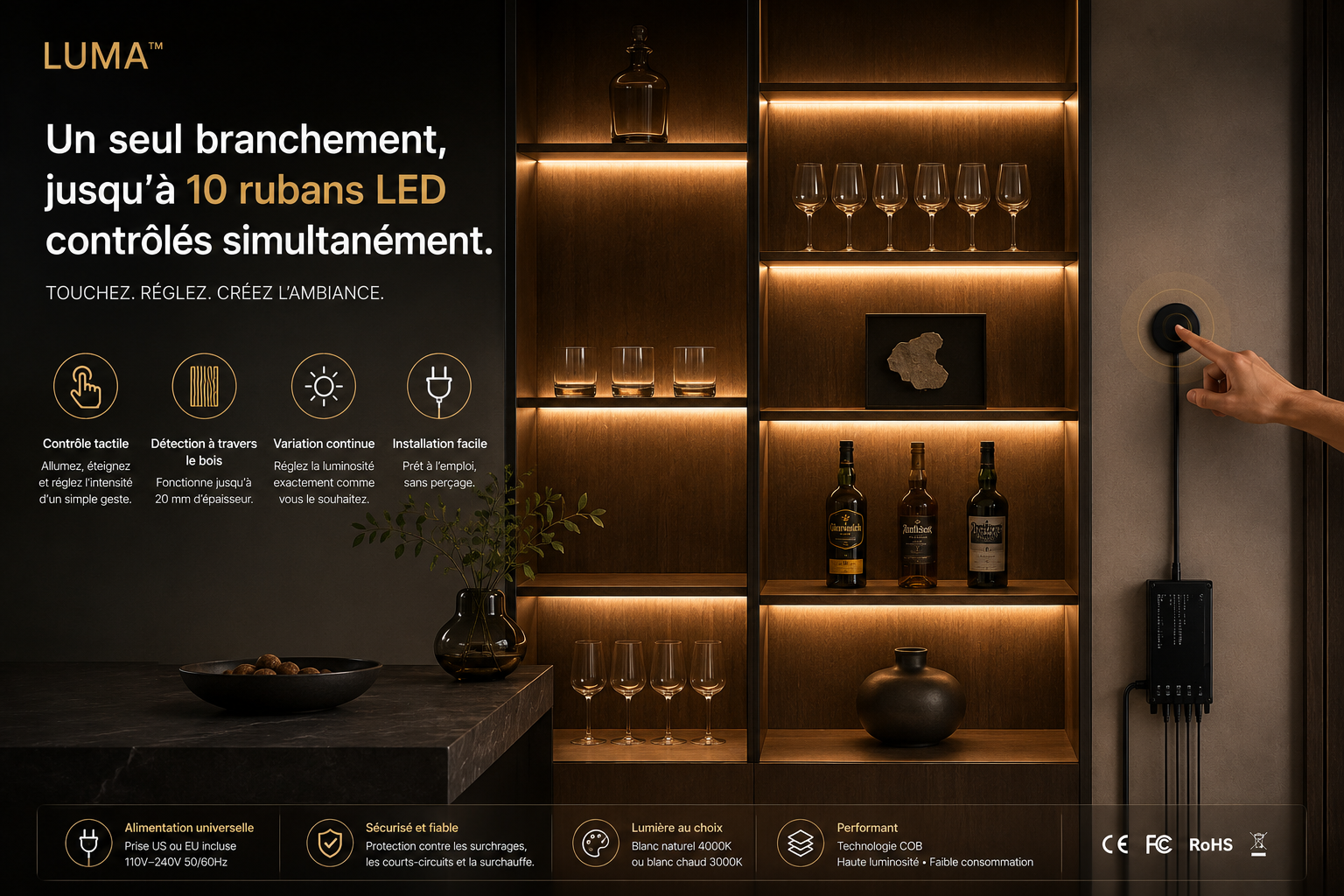 LUMA™ | Kit d'Éclairage LED COB Architectural avec Variateur Tactile Sunova Home