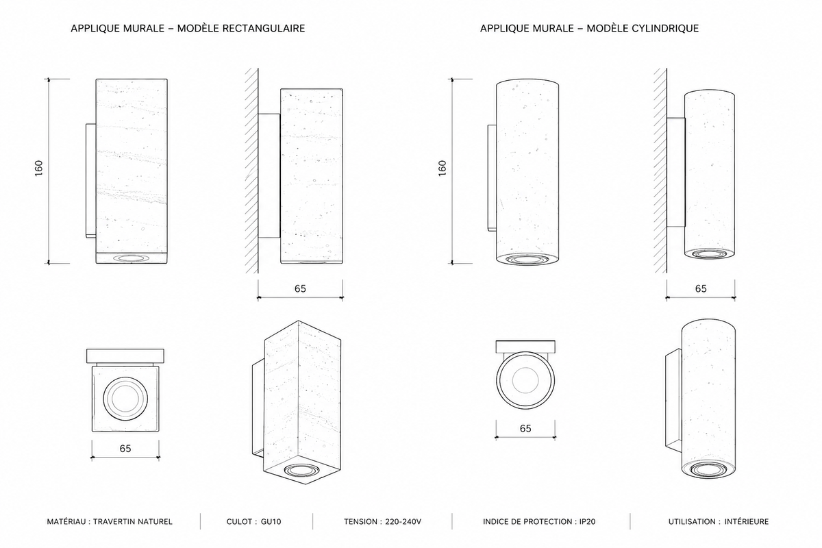 SORA™ | Applique Murale en Travertin Sunova Home