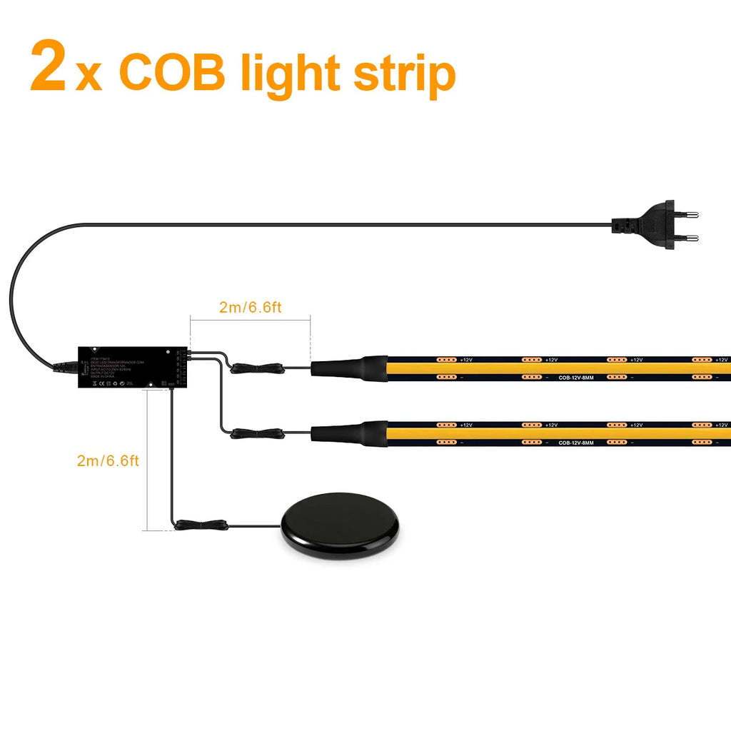 Bande lumineuse LED PCB noire à intensité variable tactile, bande COB pour calandre acoustique en bois de noyer, panneau mural de fond de télévision et décor d'armoire Sunova Home