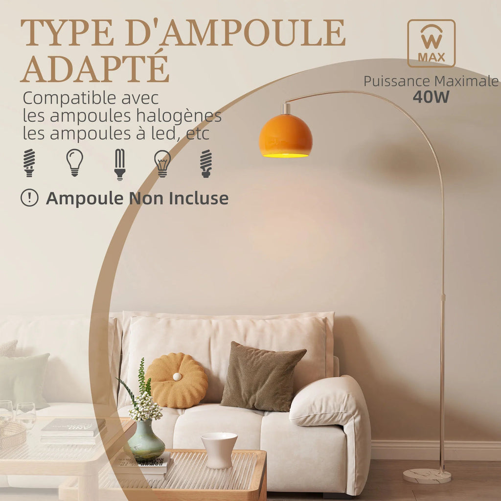 Lampadaire sur pied salon, lampe sur pied, abat-jour minimaliste à haut mât et interrupteur à pied, 26x90x180cm, orange Sunova Home