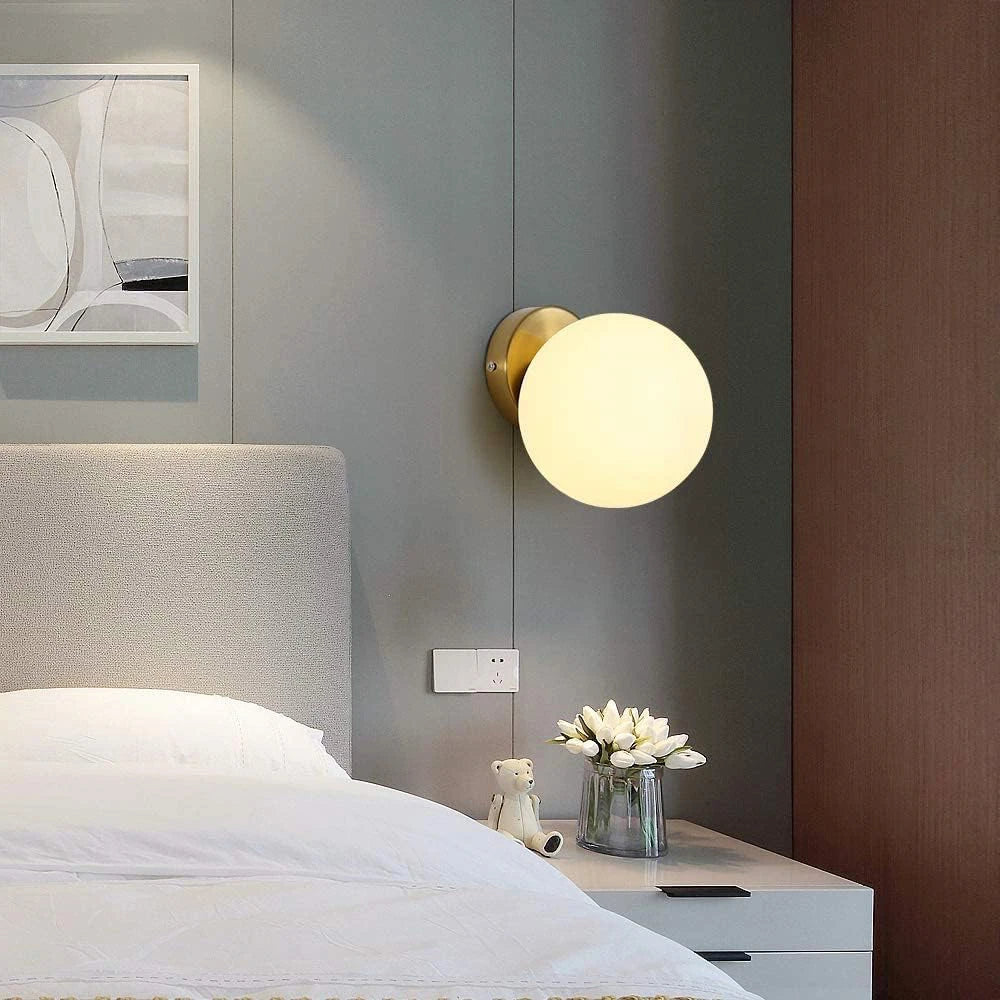 Applique murale moderne, applique boule E27, abat-jour en verre de 15 cm pour chambre à coucher, salon, couloir (sans ampoule) Sunova Home