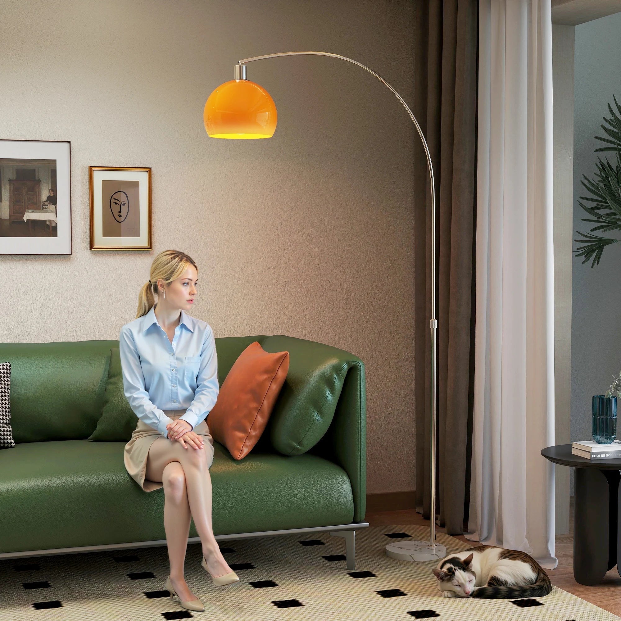 Lampadaire sur pied salon, lampe sur pied, abat-jour minimaliste à haut mât et interrupteur à pied, 26x90x180cm, orange Sunova Home