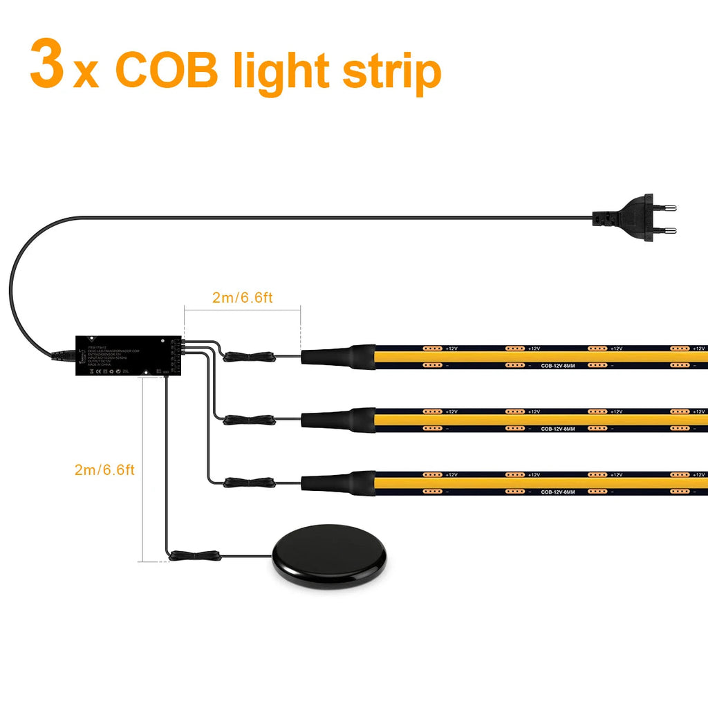 Bande lumineuse LED PCB noire à intensité variable tactile, bande COB pour calandre acoustique en bois de noyer, panneau mural de fond de télévision et décor d'armoire Sunova Home