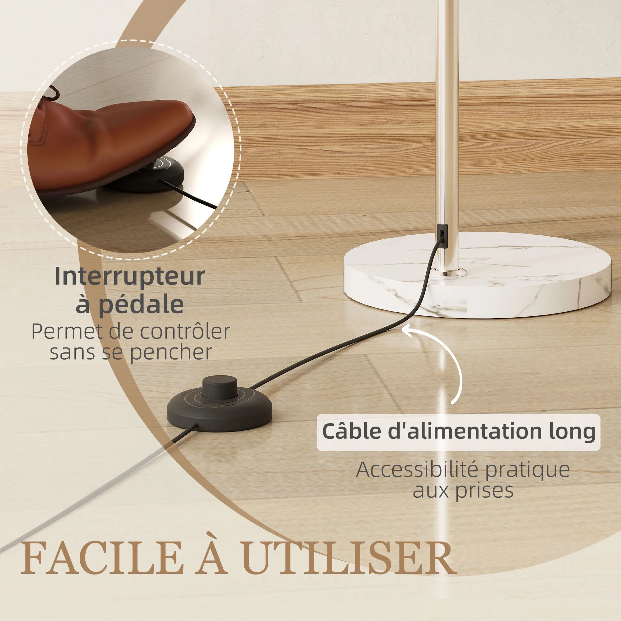 Lampadaire sur pied salon, lampe sur pied, abat-jour minimaliste à haut mât et interrupteur à pied, 26x90x180cm, orange Sunova Home