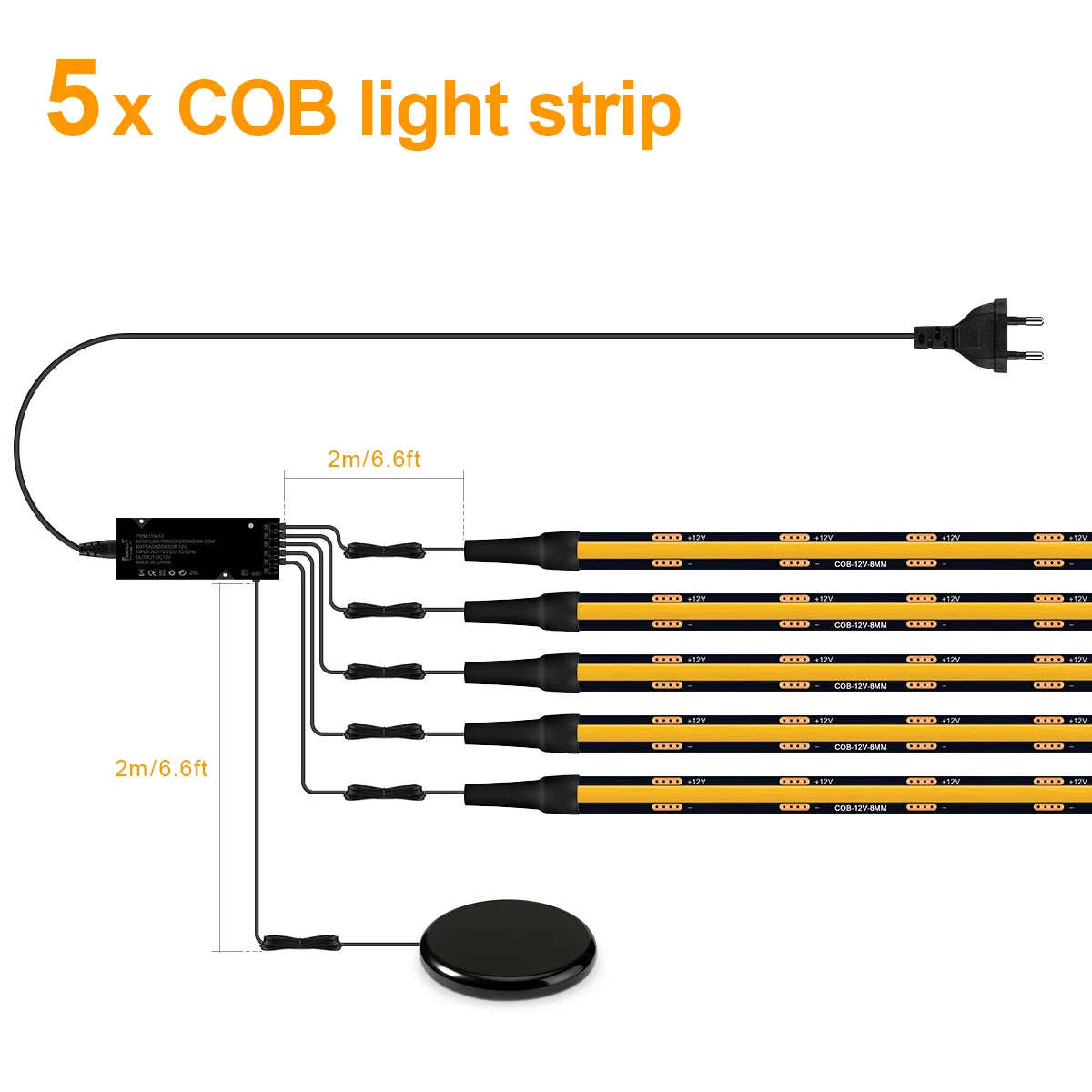Bande lumineuse LED PCB noire à intensité variable tactile, bande COB pour calandre acoustique en bois de noyer, panneau mural de fond de télévision et décor d'armoire Sunova Home